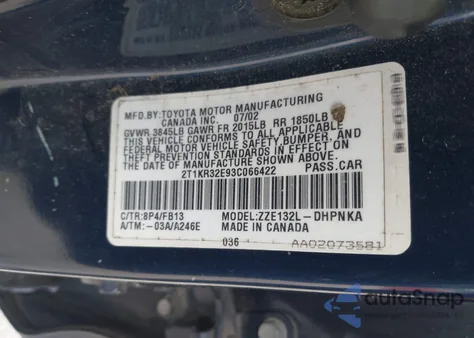 2003 Toyota Matrix Xr z USA, uszkodzony, nr VIN 2T1KR32E93C066422